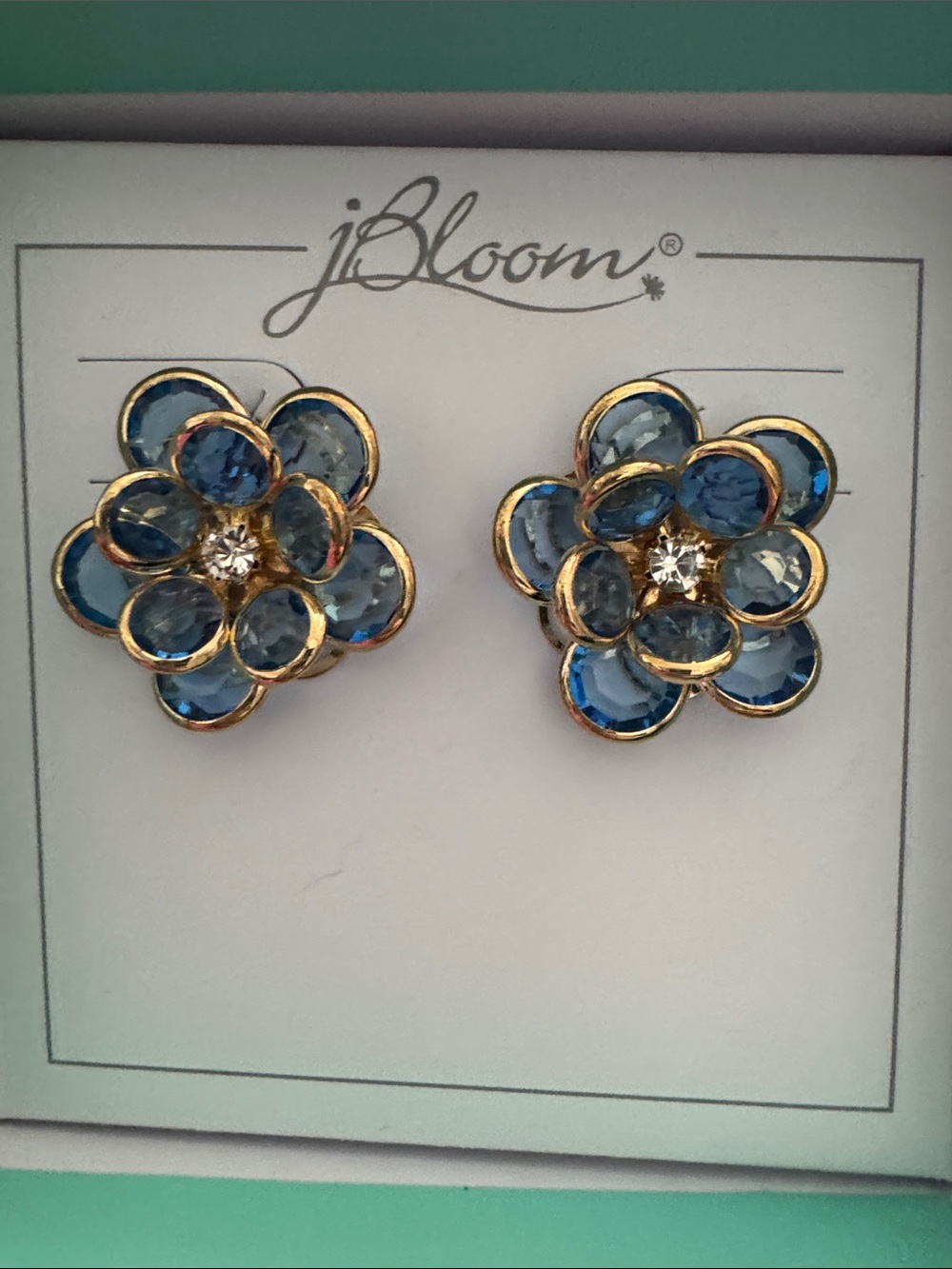 bloom Gold-Tone Blue Crystal Flower Stud Earrings women’s jewelry